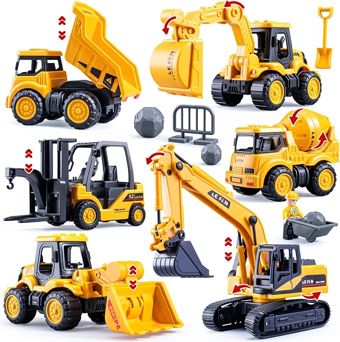 duturpo Mini Construction Trucks for Toddlers, Construction Vehicles Site for Kids Engineering Cars Toys Playset, Excavator, Bulldozer, Forklift, Dump Truck, Mixer Truck, Gift for Boys Girls Children