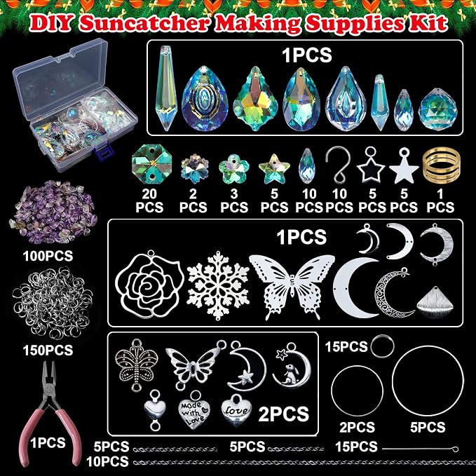 DIY Suncatchers, 400pcs Sun Catchers Making Supplies Kit Art and Crafts for Adults Hanging Prism Sun Catcher with Crystals Rainbow Maker for Christmas Decor Indoor Window Home Wedding Outside Garden