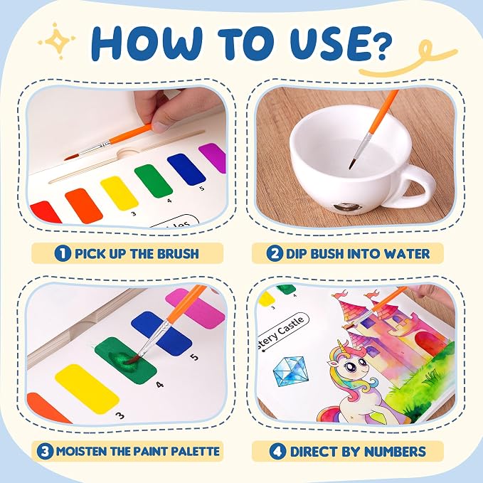 YPLUS Paint with Water Books for Toddlers, Art Craft Toys Watercolor Painting Paper, Gift for Kids Ages 1-3, 2-4, 4-6, Drawing with Brush - Unicorn