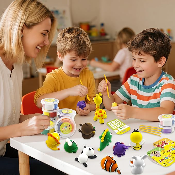 Air Dry Clay for Kids – 12 Animal Modeling Clay Craft Kit with Sculpting Tools and Step-by-Step Tutorials, Non-Toxic Modeling Clay for Ages 6-12, Art Activity Set for Boys Girls
