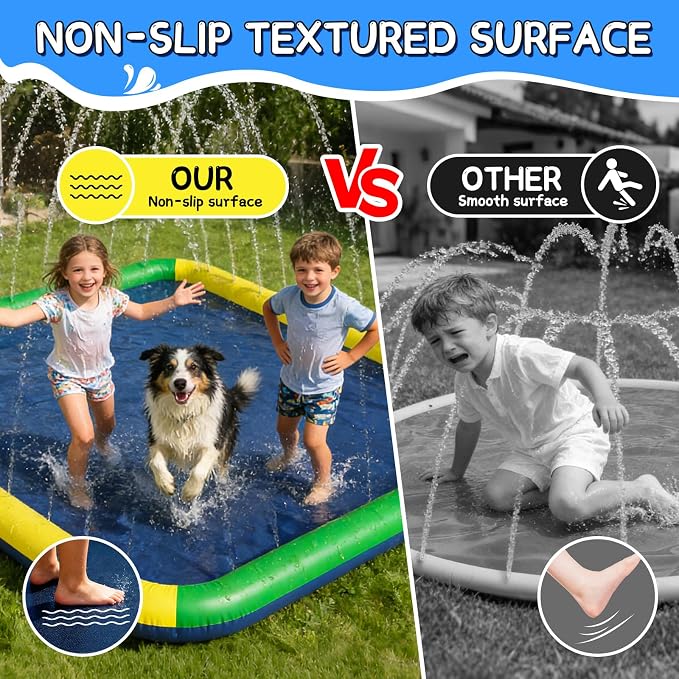 Splash Pad for Kids & Dogs, EPN 155"-110" Extra Large Non-Slip Sprinkler Splash Pad, Thickened 0.5mm PVC Water Play Mat, Outdoor Water Toy for Backyard Summer Fun, Ideal for Toddlers 3+ Boys Girls
