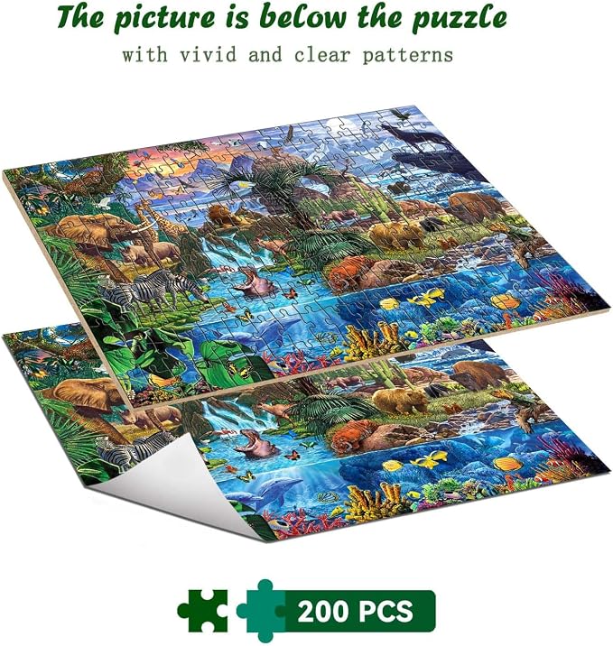 Puzzles for Kids Ages 6-8 8-10 Year Old - World Wildlife Panorama,200 Pieces Jigsaw Puzzles for Kids, Learning Educational Toys for Boys and Girls