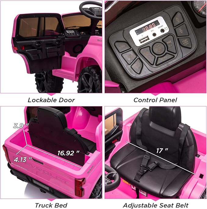 Kids Ride on Vehicle with Remote Control for 3-8 Years Toys,12V Licensed Chevrolet Silverado GMC Powered Wheels Electric Car, MP3 Music,FM Radio, Spring Suspension, LED Light,Pink