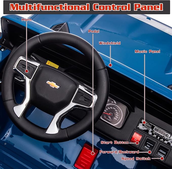 24V Ride on Toys for Kids, Chevrolet Silverado 2 Seater Ride on Car for Kids Remote Control Kids Electric Cars Kids Driving Car with Bluetooth, Power of Wheel Car for Kids Truck for All Types of Road