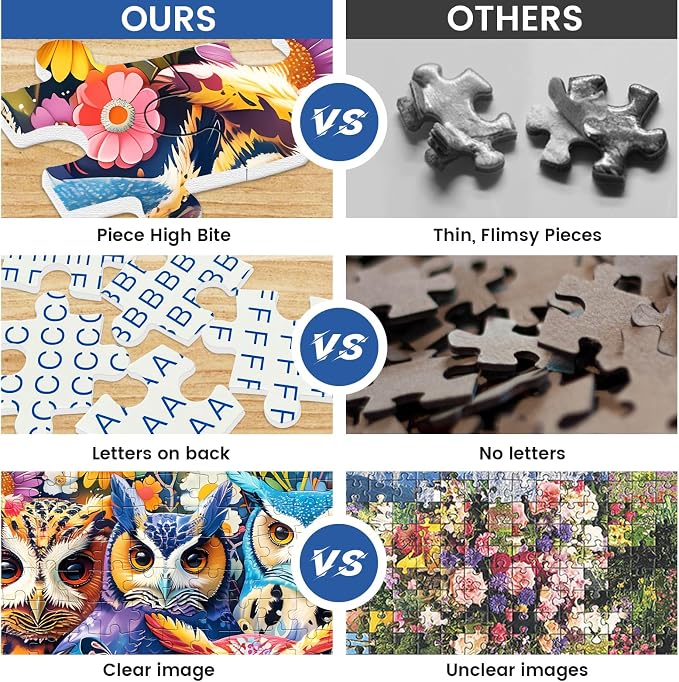 300 Pieces Puzzle for Adults | Colorful Owls Large Piece Puzzle | Recycled Cardboard Jigsaw Puzzles 300 Pieces | Challenging Game Home Decor Birthday Party Gift Toy for Adults Kids Seniors 20.5*15 in
