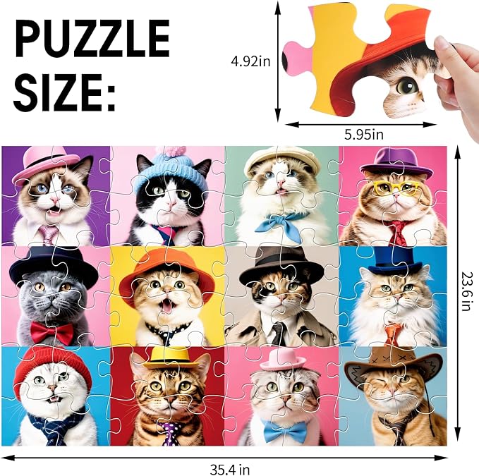 Jumbo Floor Puzzle for Kids,48 Piece Cat Jigsaw Puzzles,Pet Learning Educational Toys for Toddlers Ages 3-5,Children Gift for Boy Girl Ages 4-8