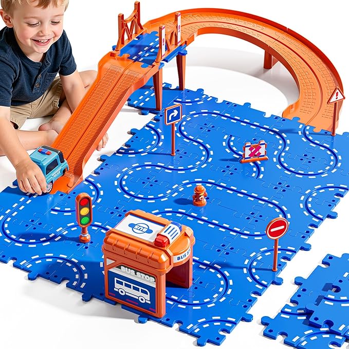 Floor Puzzles Race Track Cars Toys for Boys & Girls Age 3-5 4-7 | Birthday Gifts for 3 4 5 6 7 8 Year Old Kids