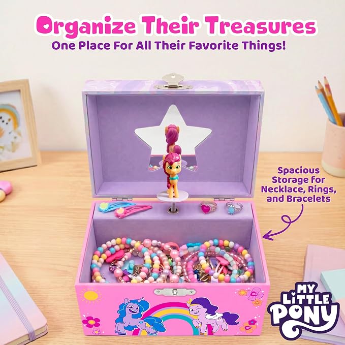 My Little Pony Jewelry Box for Girls Musical Jewelry Box with Spinning Sunny Starscout Figurine, My Little Pony Toys for Kids Ages 3-5 Plays My Little Pony Theme Song