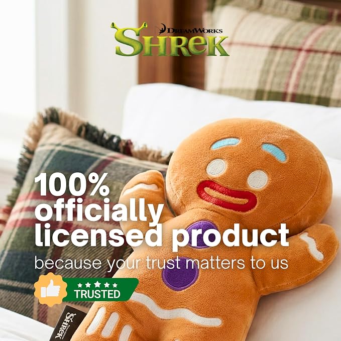 Shrek Gingy Gingerbread Man Bedding Super Soft Cozy Cuddle Pillow, (Officially Licensed Product) by Franco