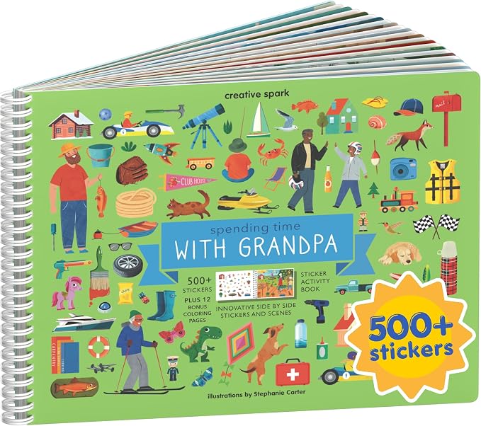 Spending Time with Grandpa 500+ Kids Sticker Book by Cupkin Fun Toddler Travel Activity Coloring and Sticker Book, Road Trip Essentials, 12 Coloring Pages & Scenes for Ages 2–8 Years