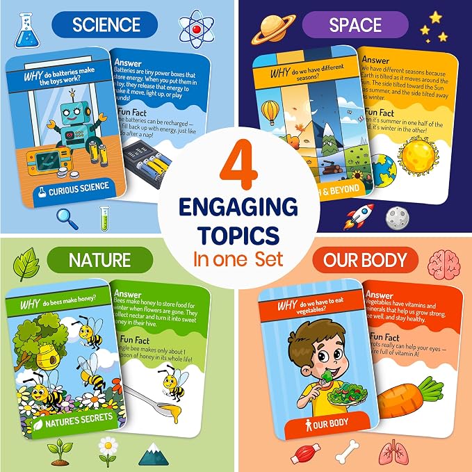 QUOKKA 101 WHY Card Games for Kids Ages 4-8 – Flash Cards for Kids with Simple Explanations & Fun Facts – Educational Games About Science, Nature, Space, Body Topics – Family and Classroom Activity