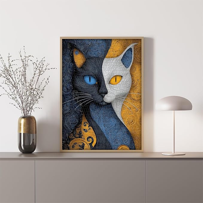 PICKFORU Cat Puzzles for Adults 1000 Pieces, Animal Abstract Yingyang Fantasy Cat Jigsaw Puzzle, Unique Art Mysterious Kitty Challenge Puzzle