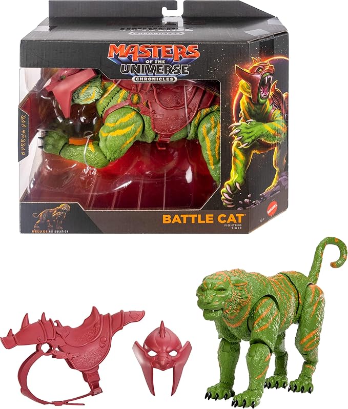 Masters of the Universe Chronicles Action Figure Battle Cat, 6.5 Inch 2026 Movie Accurate, Glass Eyes & Articulated Jaw, Tiger with Saddle & Armor