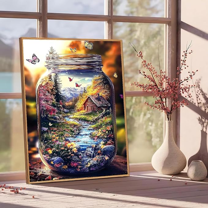 Paint by Numbers for Adults and Kids Beginner, Mountain Jar & Butterflies Painting by Number Kits On Canvas, Number Artist Paint by Number Kit DIY Oil Painting Acrylic Paints, Home Wall Decor Gift