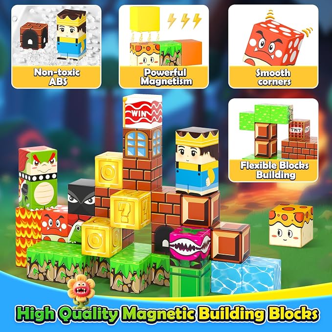 Soyee Magnetic Blocks Travel Toys with Portable Metal Tin - STEM Magnet Building Blocks Toddler Kids Toys for 3 4 5 6 7 8 Year Old Boys & Girls Xmas Birthday Gifts Stocking Stuffers Party Favor