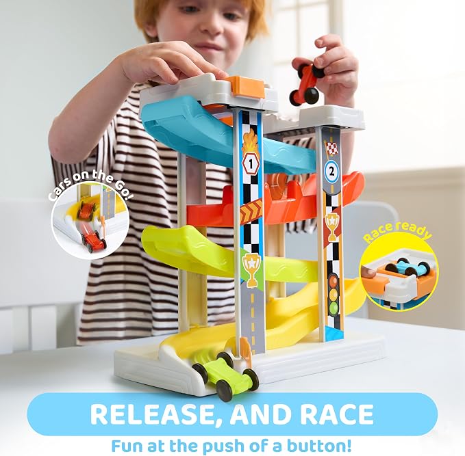 lalalark Toddler Toys for 18M+ Boy and Girls, Race Track Car Ramp Toy with 4 Cars and Multiple Parking Spaces, Birthday Gifts for Baby Toddler Kids Indoor Outdoor