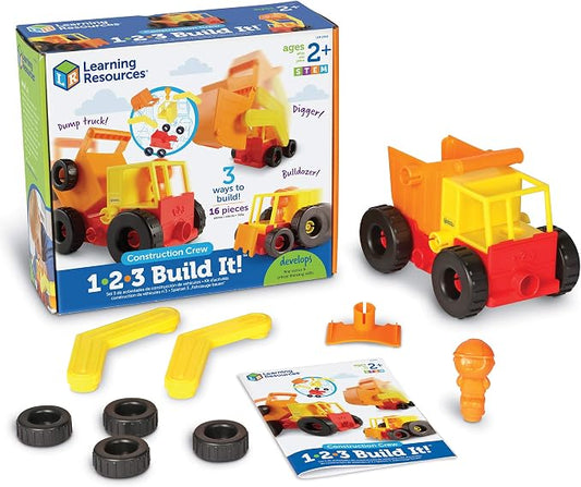 Learning Resources 1-2-3 Build It Construction Crew - Take Apart Construction Toys, Toddler Excavator Toy, Kids Dump Truck Toy, Tractor Toys for Kids 3-5, Building Sets for 4 Year Olds