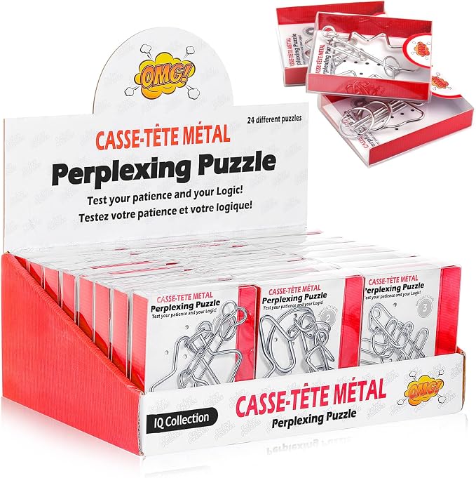 24 Packs Large Metal Bulk IQ Wire Metal with Paper Box Gift Package Educational Valentine Gifts Easter for Party Favor Adults Challenge Gifts(Red,Classic Styles)