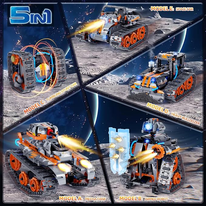 5-in-1 STEM Building Set Toys for Kids Remote & App Controlled Construction Robot/Car/Tank/Bulldozer/Tracked Racer Coding Kit for Boys Girls Age 6 7 8-12+ Year Old (552 Pcs)