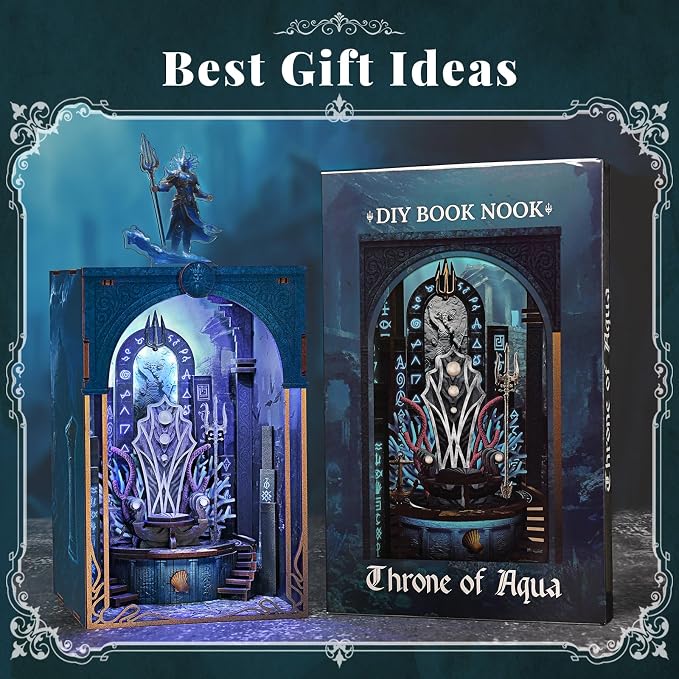 CCCDF Book Nook Kit - DIY Miniature House Dollhouse Kit, Booknook Tiny House Bookshelf Decor for Beginners, Adults and Teens, Gifts for Family, Friends (Throne of Aqua)