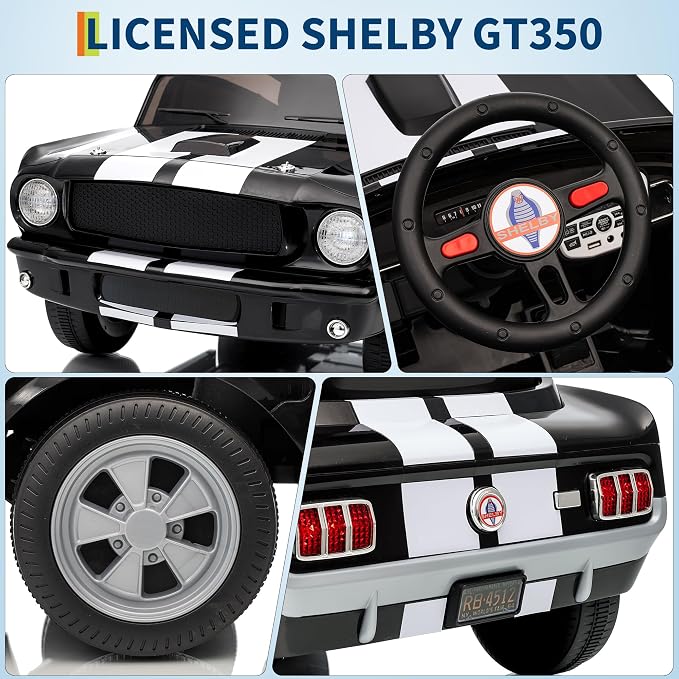Garvee Ride on Licensed Shelby GT350, 12V Ride on Toys for Toddlers with Remote Control, Licensed Ford Shelby Kids Electric Vehicle with Safety Belt, 2 Speeds, Headlight, Upgraded Panel, Black