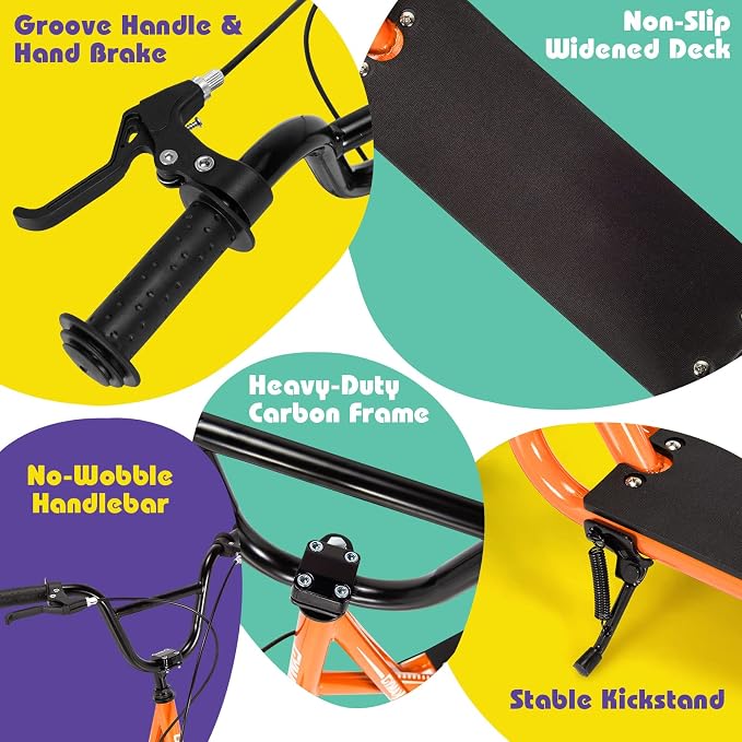 GYMAX Scooter, Kids & Adults Off-Road Scooter with 12" Inflatable Wheels, Adjustable Height Handlebar, V-Type Handbrakes & Axle Pegs for All Terrain, 8+