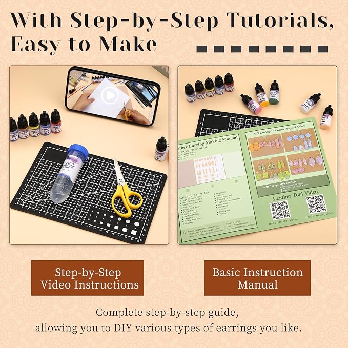 Tikjiua Leather Crafting Kit, Leather Making Kit for Earrings, Leatherworking Tooling Kit with Working Tools and Supplies, Step-by-Step Video Tutorial, Earrings Craft Kits for Adults