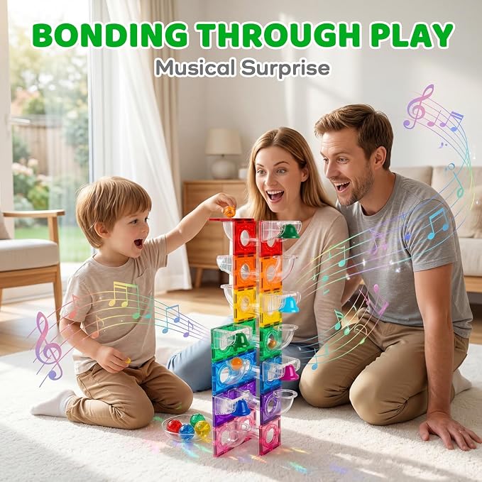 Bmag Magnetic Marble Run Set with Happy Birthday Bell, 73 Pcs STEM Educational Magnetic Marble Maze Toy for Kids 3+, Creative Building Track Game, Birthday Gift for Boys & Girls