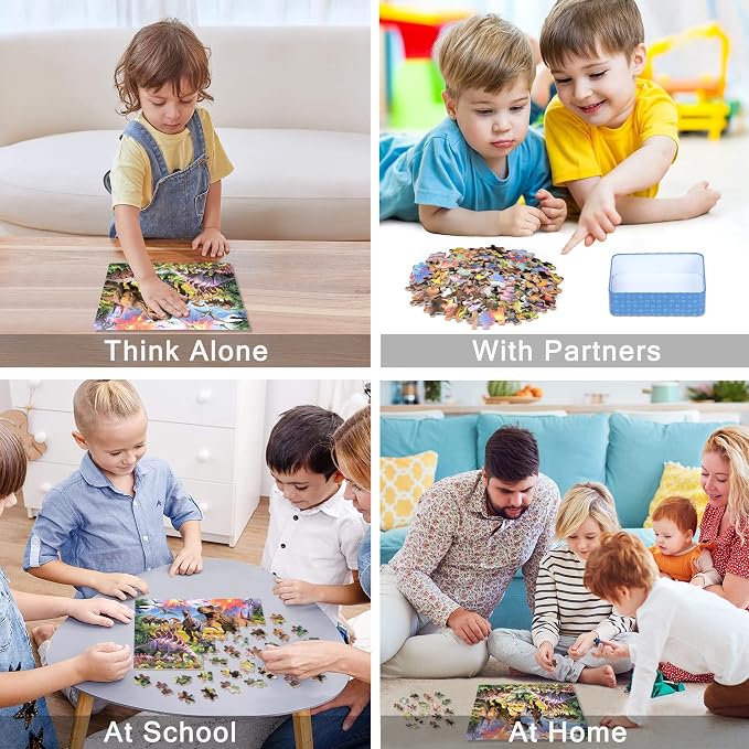 LELEMON Puzzles for Kids Ages 4-6,Dinosaur 100 Piece Puzzles for Kids Ages 6-8 in a Metal Box,Educational Jigsaw Puzzles,Childrens 100 Piece Puzzle Games Puzzle Toys for Girls and Boys