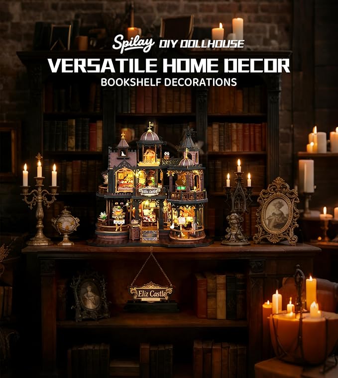 Spilay DIY Miniature House Kit for Adults, Miniature Dollhouse Kit | With Music Box & Dust Cover, Wooden Craft Building Set for Bookshelf Decor, Home Display & Creative Gifts for DIY Lovers