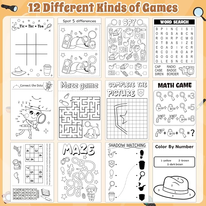 Detective Activity Books for Kids - 24 Pcs Secret Agent Coloring Books Bulk Mini Maze Word Scramble Word Search Games Activity Booklet for Birthday Party Favors Goodie Bags Stuffers Classroom Rewards