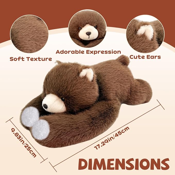 Medium Stuffed Brown Bear Plush 16.7 Inch 0.93 Lb | Weighted Arm, Huggable Bear Stuffed Animal, Super Soft Plushies, Cute Stuffy, Room Decor, Birthday Gift for Kids Girls