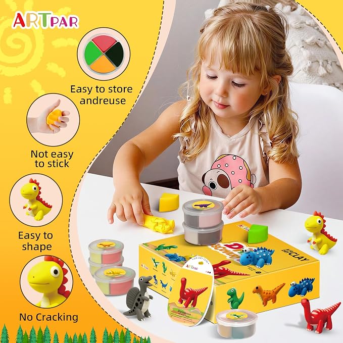 ARTPAR Air Dry Clay Kits,Dinosaur Modeling Magic Clay for Kids,12 Box Dinos DIY Art Crafts Kit,Safe & Non-Stick with Sculpting Tools & Tutorials, Family Party Favors for Boys & Girls Age 3-12 Year