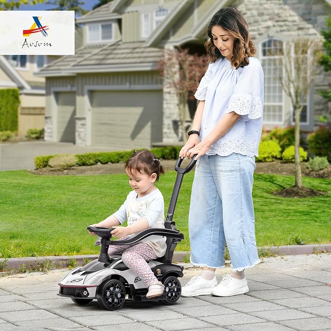 Aosom 2-in-1 Ride On Push Car for Toddlers 1-3, Licensed Lamborghini Stroller Sliding Car, Push-Along with Under Seat Storage Horn Engine Sound and Steering Wheel, Manual, White