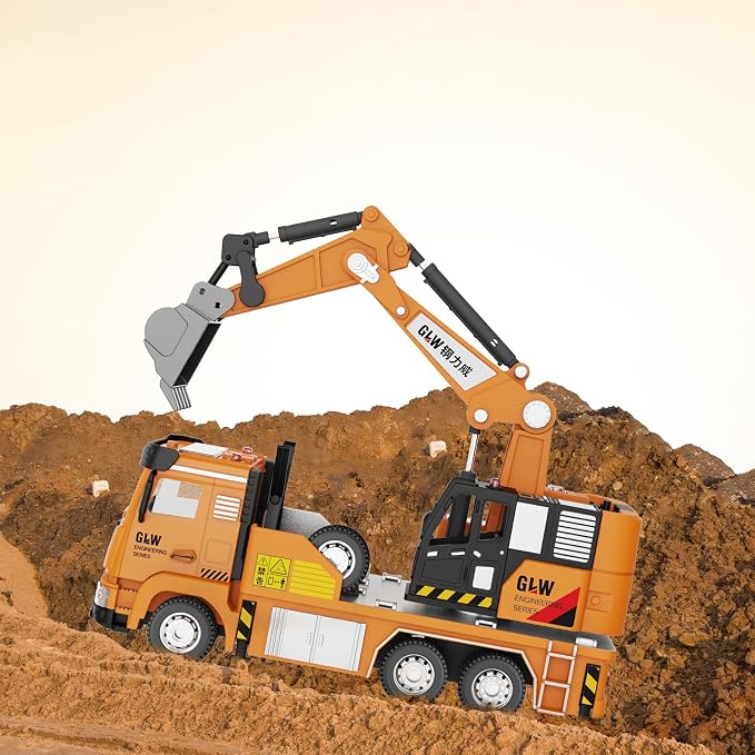 Construction Trucks Toy 1:40 Semi-Alloy Simulation Model Lights & Sounds Educational Engineering Vehicle for Kids Excavator Truck
