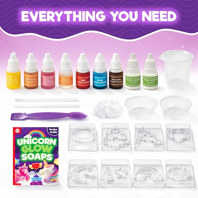 Doctor Jupiter Unicorn Glow Soap Making Kit for Kids, Unicorn Toys for Girls Ages 4-5-6-7-8 | Crafts for Girls, Birthday Gift Ideas for 4+ Year olds | 25+ Soap Recipes