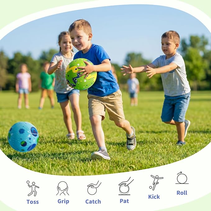 ZOOJOY Pack of 2 Cartoon Playground Balls, Balls for Toddler 3-12, 8.5" Rubber Ball Bouncy Kickball, Indoor & Outdoor Ball Game for Kids with Pump