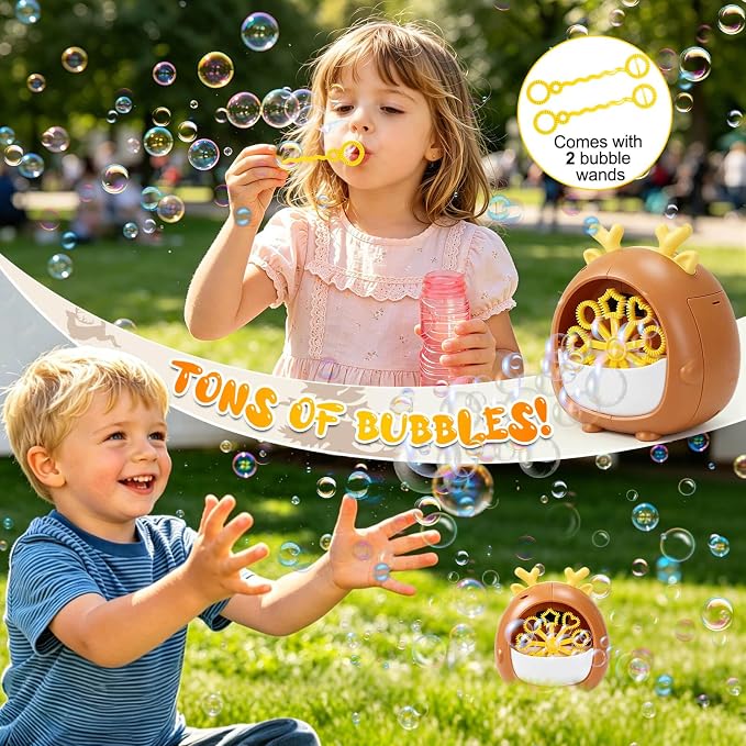 JONEG Bubble Machine Toys for Kids 3-8 Years Old - Bubble Blower Maker with Solutions, Outdoor Toy, Birthday Gift for 3 4 5 6 7 8 Year Old Girls Boys Toddlers (Deer-Brown)