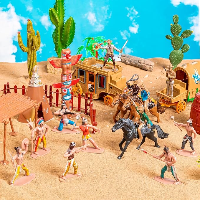 West Cowboys and Indians Toys, Plastic Native American Indians Figures Toys Set for School Project, Kids Educational