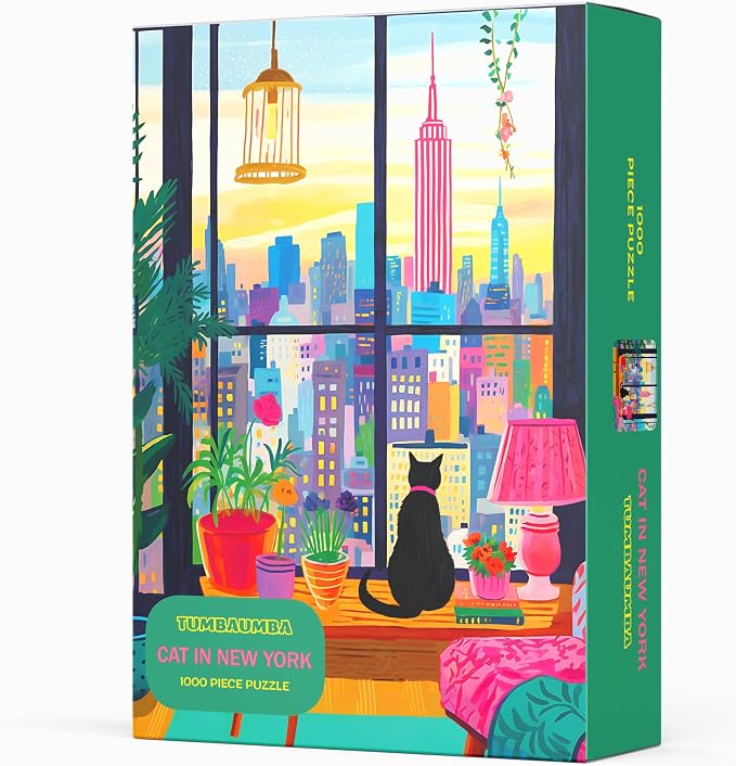 Puzzle for Adults 1000 Pieces, Cat in New York, Colorful Relaxing Jigsaw Puzzle, Mate Finish, Poster Included 1000 piece Puzzle for Adults, Stress Relief Art Puzzle.