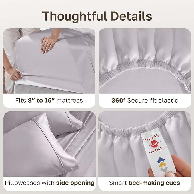 California Design Den Soft Full Size 100% Cotton Sheet Sets, 400 Thread Count Good Housekeeping Award Winner, Smooth Sateen Finish, Deep Pockets, Cozy & Durable Full Bedding Set - Dusky Lavender Grey