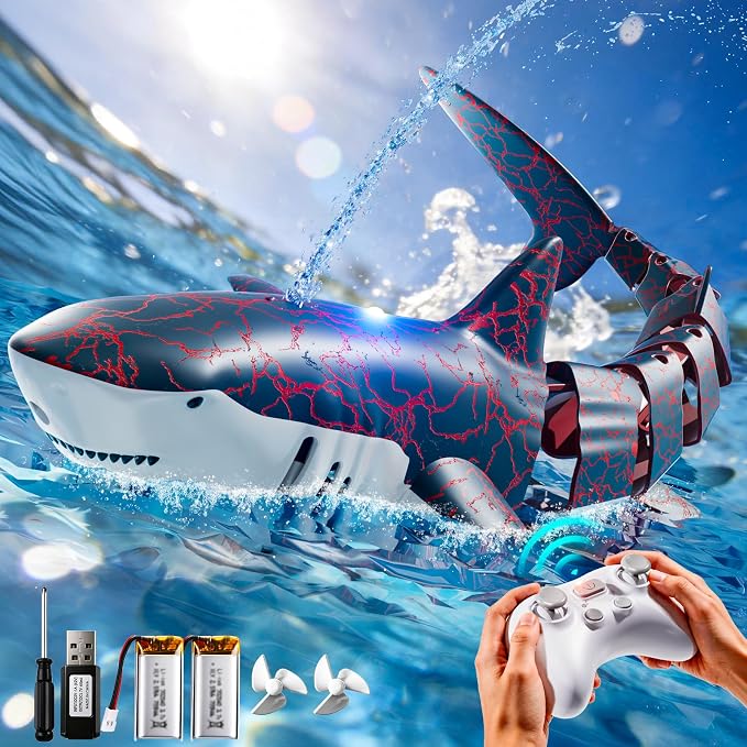 Remote Control Shark Toy for Kids Ages 8-12, 2.4Ghz RC Shark Water Toys with LED Lights for Pool Lake Pond, Swimming Shark Pool Toys for Boys Girls, Toy Shark Gifts for Kids 6 7 8 9 10 Year olds