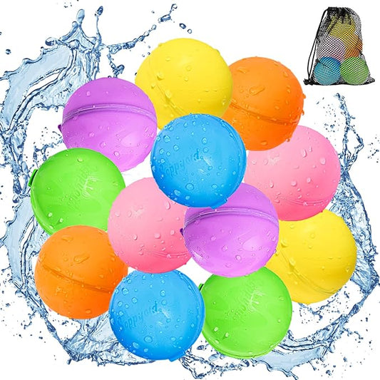 Reusable Water Balloons, 12 Pack Refillable Water Bombs Self Sealing Quick Fill, Latex-Free Silicone Outdoor Toys for Kids Adults Summer Fun Pool Beach Water Toys Birthday Gifts
