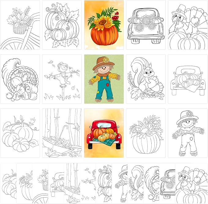COCHIE 36PCS 8x10 Inches Fall Coloring Pages for Kids, Bulk Color Your Own Thanksgiving Paper Crafts Party Favors, Small Coloring Sheets Thanksgiving Day Gifts