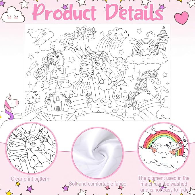 Mindsoft Coloring Craft Coloring Pillowcase Unicorn Pillowcase with 12 Pcs Markers Pens for Decoration Supplies Craft, 28.7 x 19.7 Inch