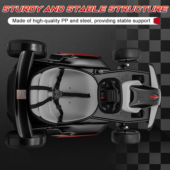 24V Electric Go Kart, Kids Drift Kart with Dual Motors, 8 MPH Max, 110LBS Max Load, Outdoor Ride on Toy Crazy Kart w/Bluetooth Music&Light