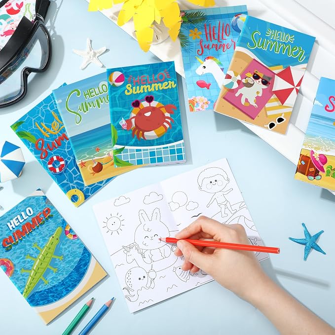 Estune 40 Pcs Summer Beach Coloring Book Pool Beach Summer Party Favors Mini Small Coloring Book Bulk Birthday Party Present DIY Craft Home