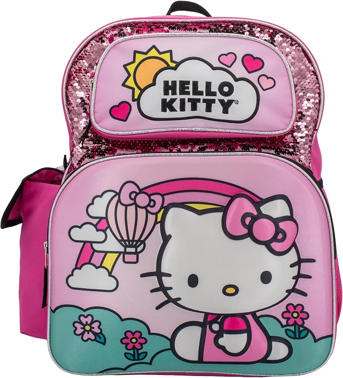 AI ACCESSORY INNOVATIONS Hello Kitty Backpack for Girls, Sanrio Kawaii Bookbag, 16 Inch Anime School Bag with 3D Features