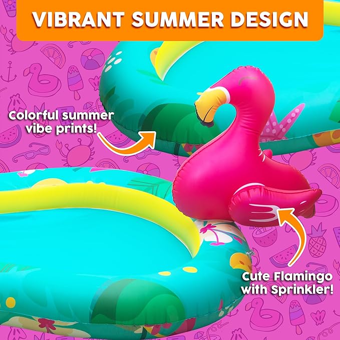 Kiddie Pool with Sprinkler | Kiddie Pool for Kids, Inflatable Toddler Pool, Toddler Inflatable Swimming Pool with Splash Pad, Summer Water Toys for Toddler Outside, Summer Toys, Flamingo