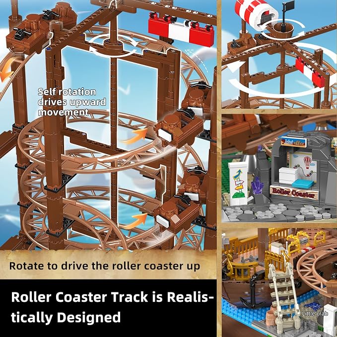 Mould King 11013 Roller Coaster Amusement Park Building Set, Fairground Theme Park Kit with Rollercoaster & Pirate Ship, Ideal Gift Model Building Kit for Adults (2174 Pieces)